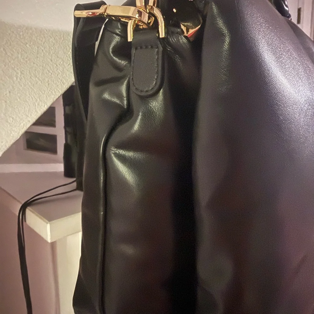 Roberta Rossi Black Leather Shoulder Bag with Braided Handle NWOT